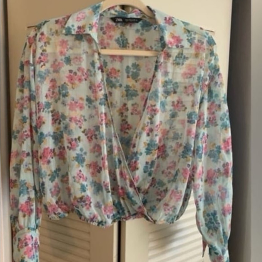 Zara Floral Blouse - Pink and Blue - Picture 9 of 12